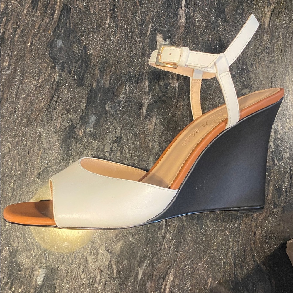 J. Crew White, Tan, and Black Wedge Leather Sandals - Picture 3 of 5
